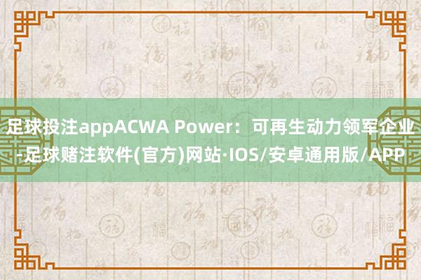 足球投注appACWA Power：可再生动力领军企业-足球赌注软件(官方)网站·IOS/安卓通用版/APP